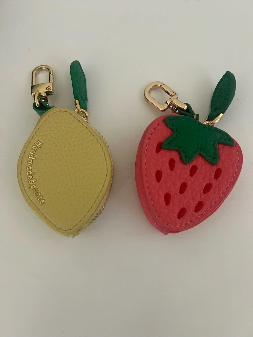 Strawberry and Lemon Leather Key Pouch - Pink & Yellow